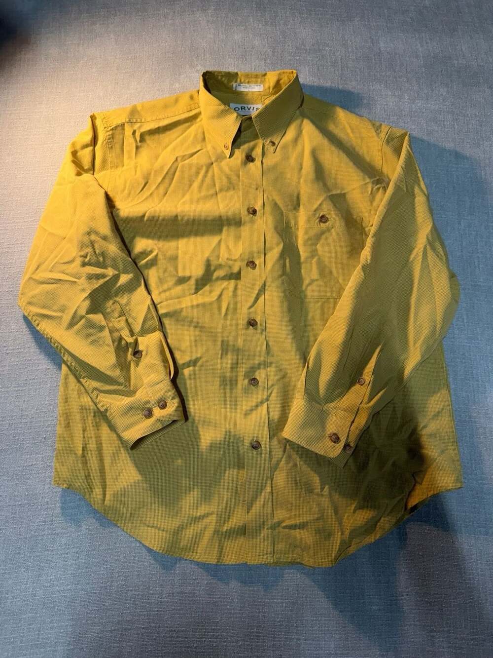 Orvis Sporting Traditions Men's Mustard Yellow Micro-Check Long Sleeve Button-Do